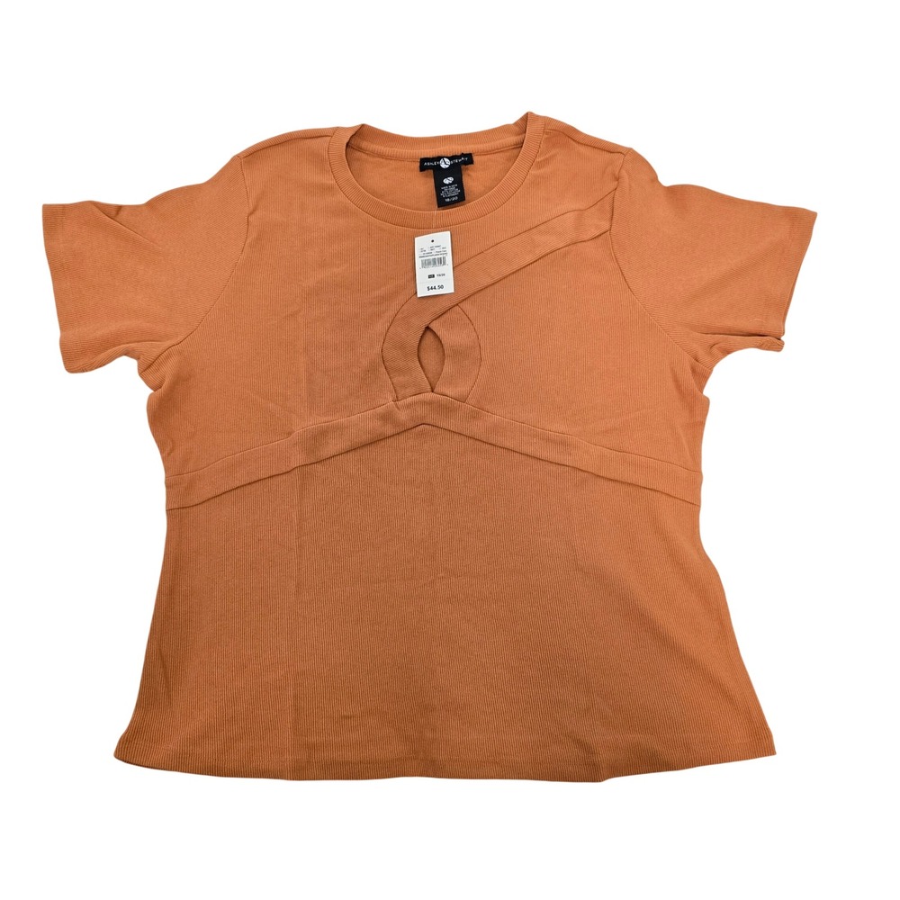 Ashley Stewart Ribbed Cutout Top Womens 18/20 Orange Short‎ Sleeve NWT